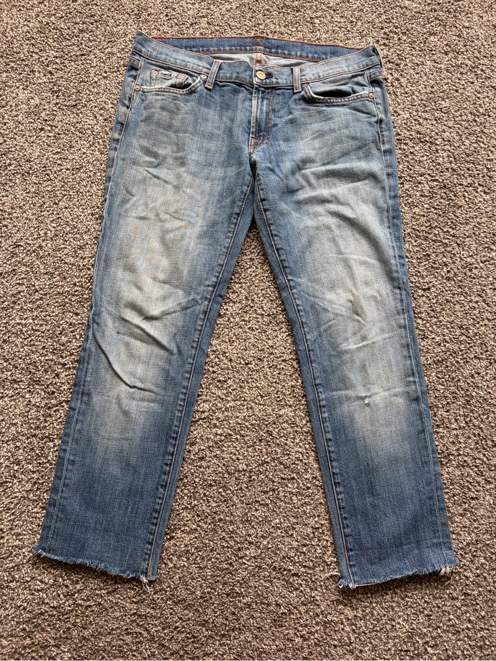 7 For All Mankind Light Blue Cropped Straight Jeans Made in USA